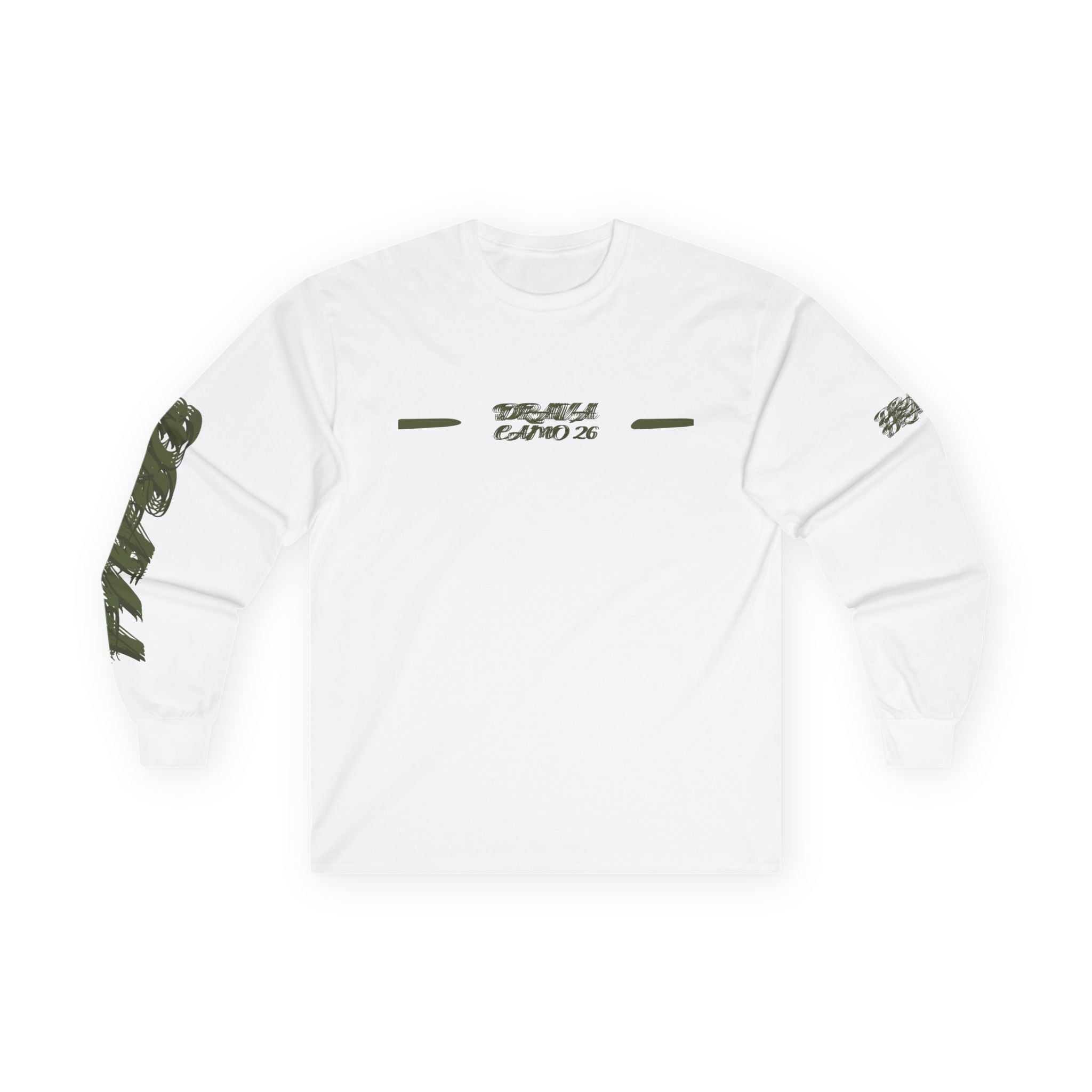 Long Sleeve Tee — Camouflage Rectangular Graphic with Sleeve Text