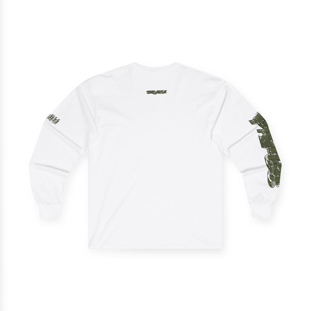 Long Sleeve Tee — Camouflage Rectangular Graphic with Sleeve Text