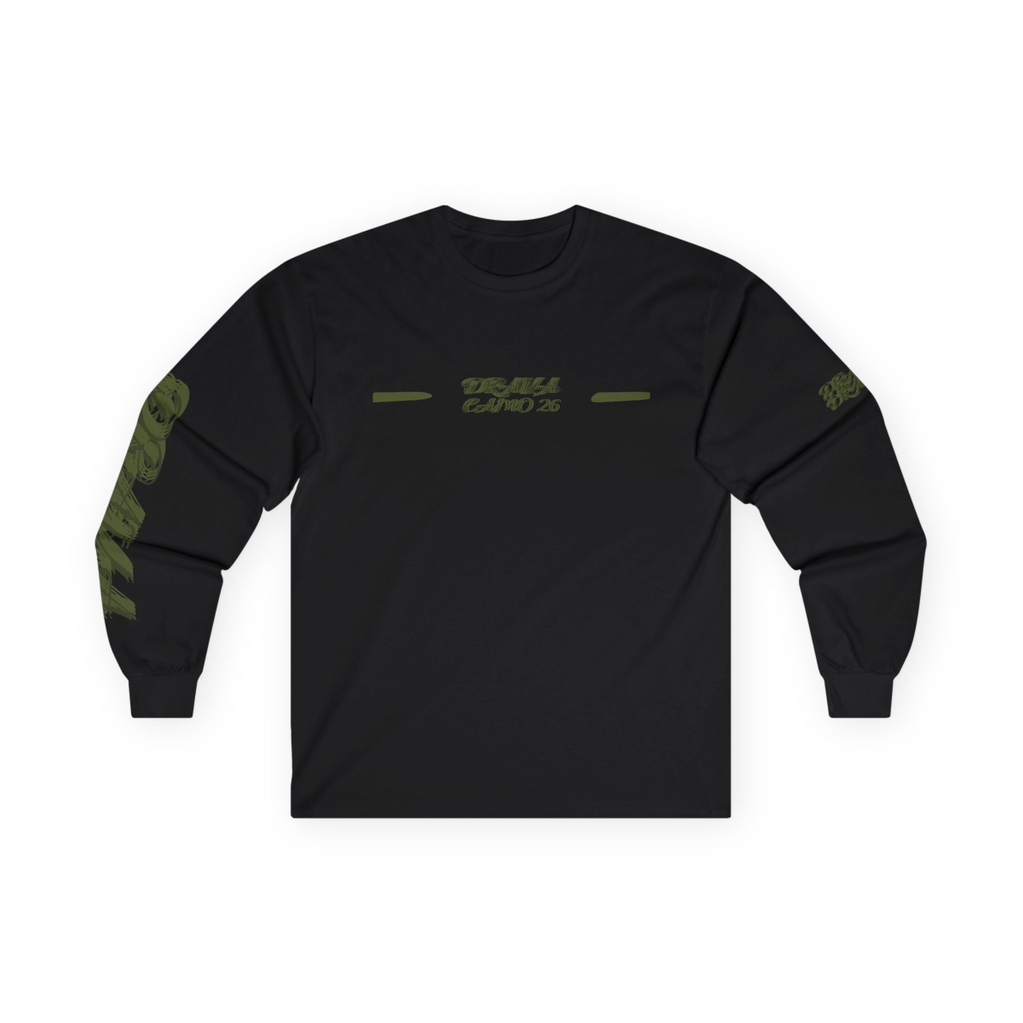 Long Sleeve Tee — Camouflage Rectangular Graphic with Sleeve Text