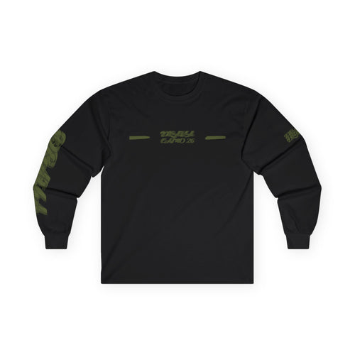 Long Sleeve Tee — Camouflage Rectangular Graphic with Sleeve Text